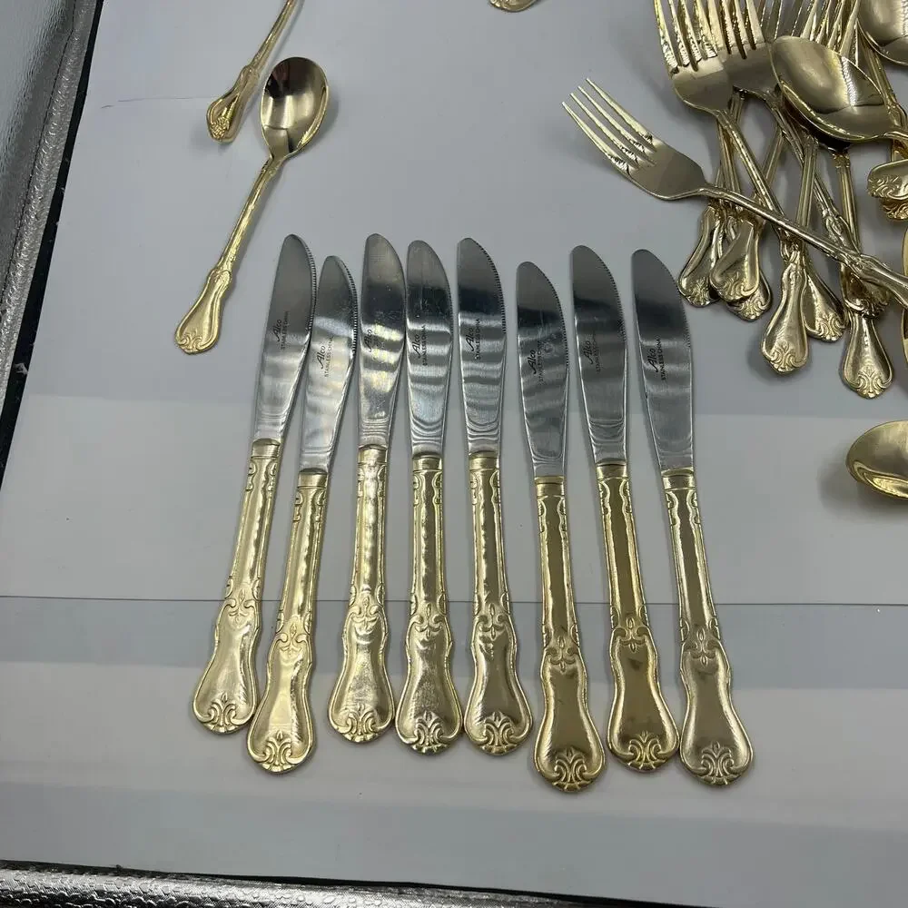 Vtg 45 Piece Alco Prescott Forge Regency Style Goldware Stainless Steel Flatware